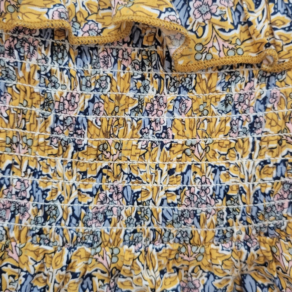 Natural Life Floral Ruffle Smocked Top - Yellow and Blue - Picture 2 of 7